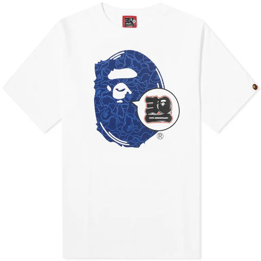 A BATHING APE 30TH ANNIVERSARY APE HEAD T-SHIRT NAVY AZUL